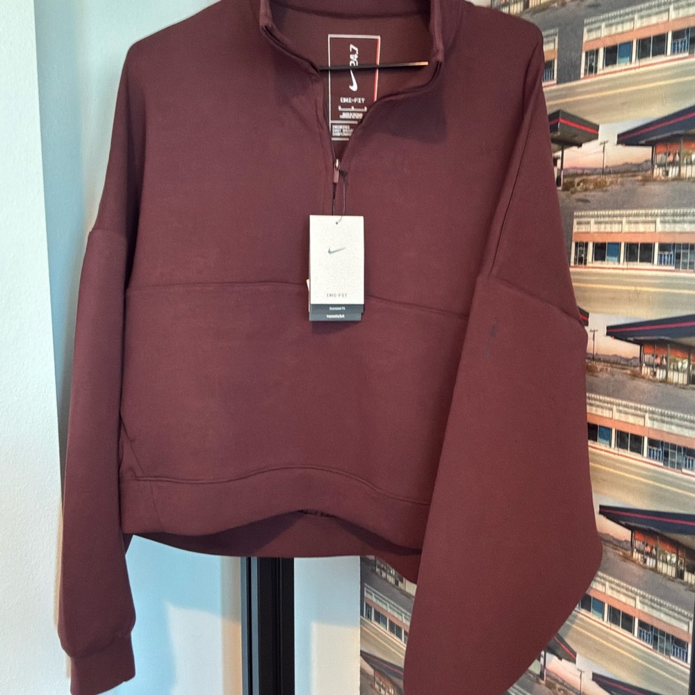 Nike 24.7 Dri-FIT Oversized Cropped 1/4 Zip Pullover Burgundy M - Picture 2 of 10